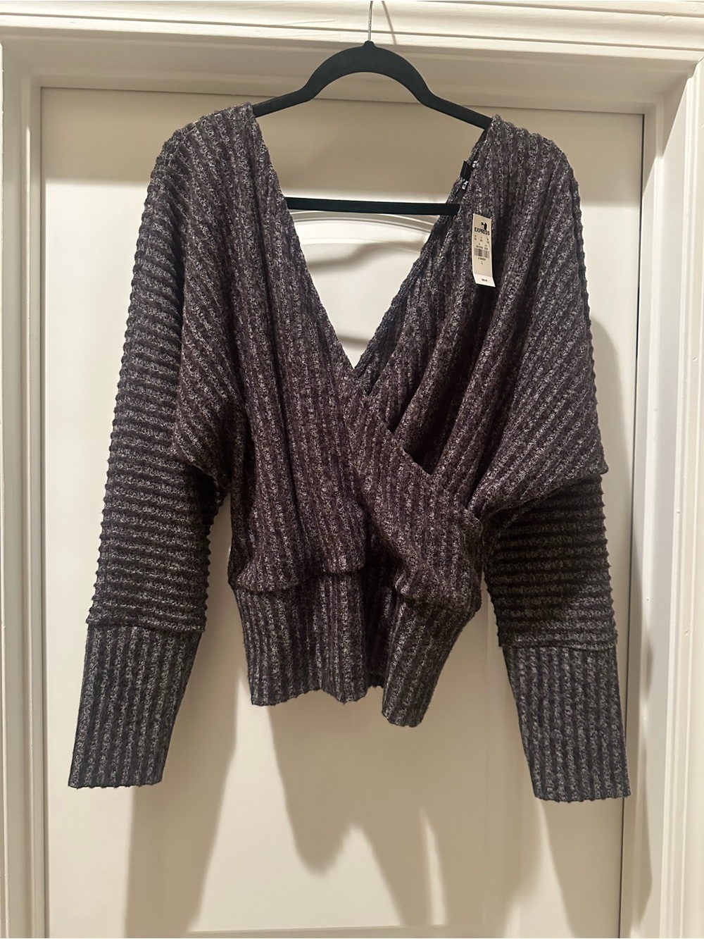 Express Black and Grey Ribbed Knit Top